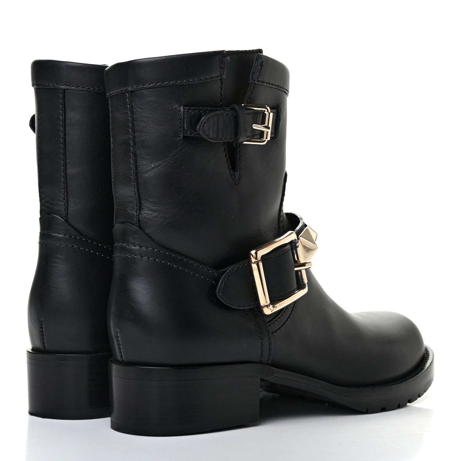Valentino Garavani Calfskin Lock Studded 30mm Biker Boots 35.5 Black 4 of 7
