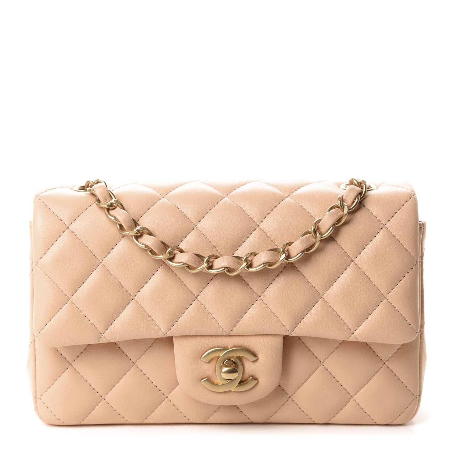 Lambskin Quilted Mini Rectangular Flap Beige