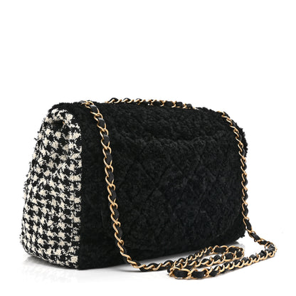 Chanel Shearling Tweed Jumbo Single Flap Black White 3 of 11