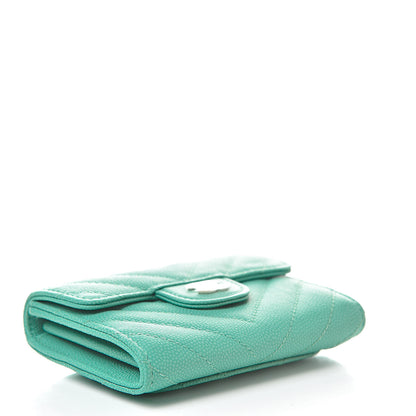 Chanel Caviar Chevron Quilted Card Holder Wallet Green 4 of 9