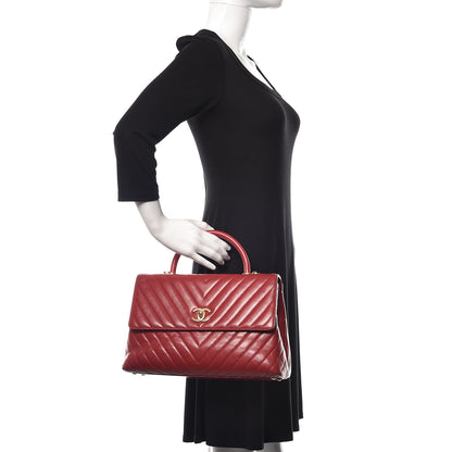 Chanel Calfskin Chevron Quilted Large Coco Handle Flap Red 3 of 15