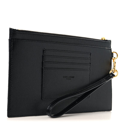 Saint Laurent Grain De Poudre Chevron Monogram Large Bill Pouch Black 3 of 8