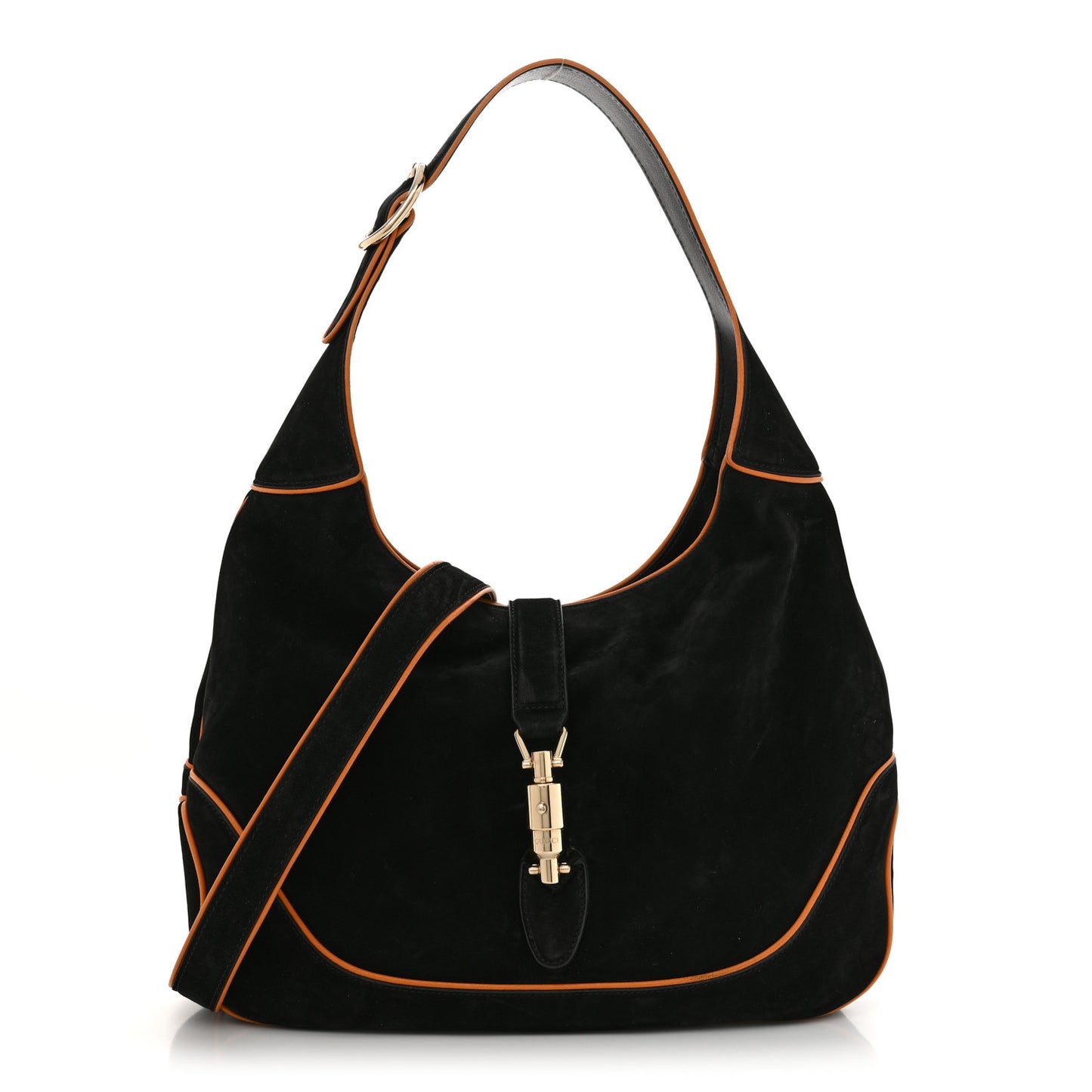 Nubuck Medium New Jackie Shoulder Bag Black Orange