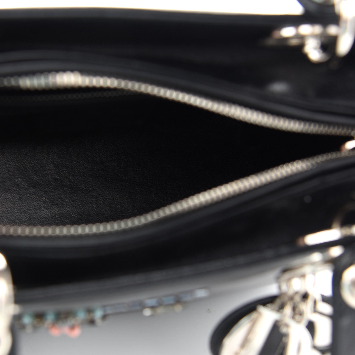 Christian Dior Smooth Calfskin Embroidered Beaded Floral Medium Lady Dior Black 5 of 12