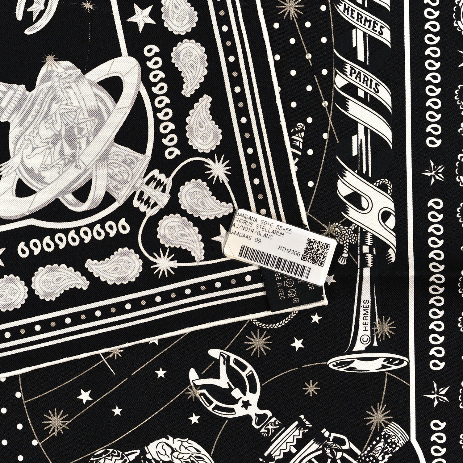 Hermes Silk Chorus Stellarum Scarf 70 Black White 1383318