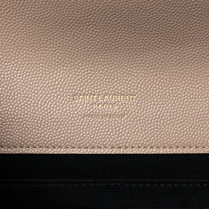 Saint Laurent Grain De Poudre Matelasse Chevron Monogram Envelope Clutch Dark Beige 6 of 9
