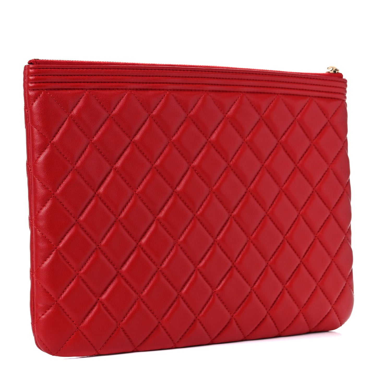 Lambskin Quilted Medium Boy Cosmetic Case Red