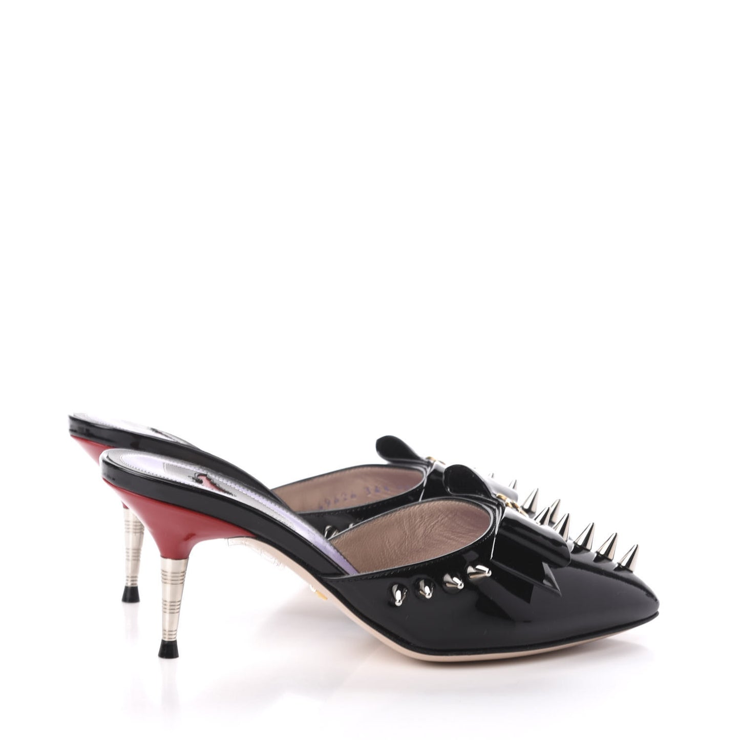 Patent GG Bow Sadie Spike Mid Heel Mules 34.5 Black