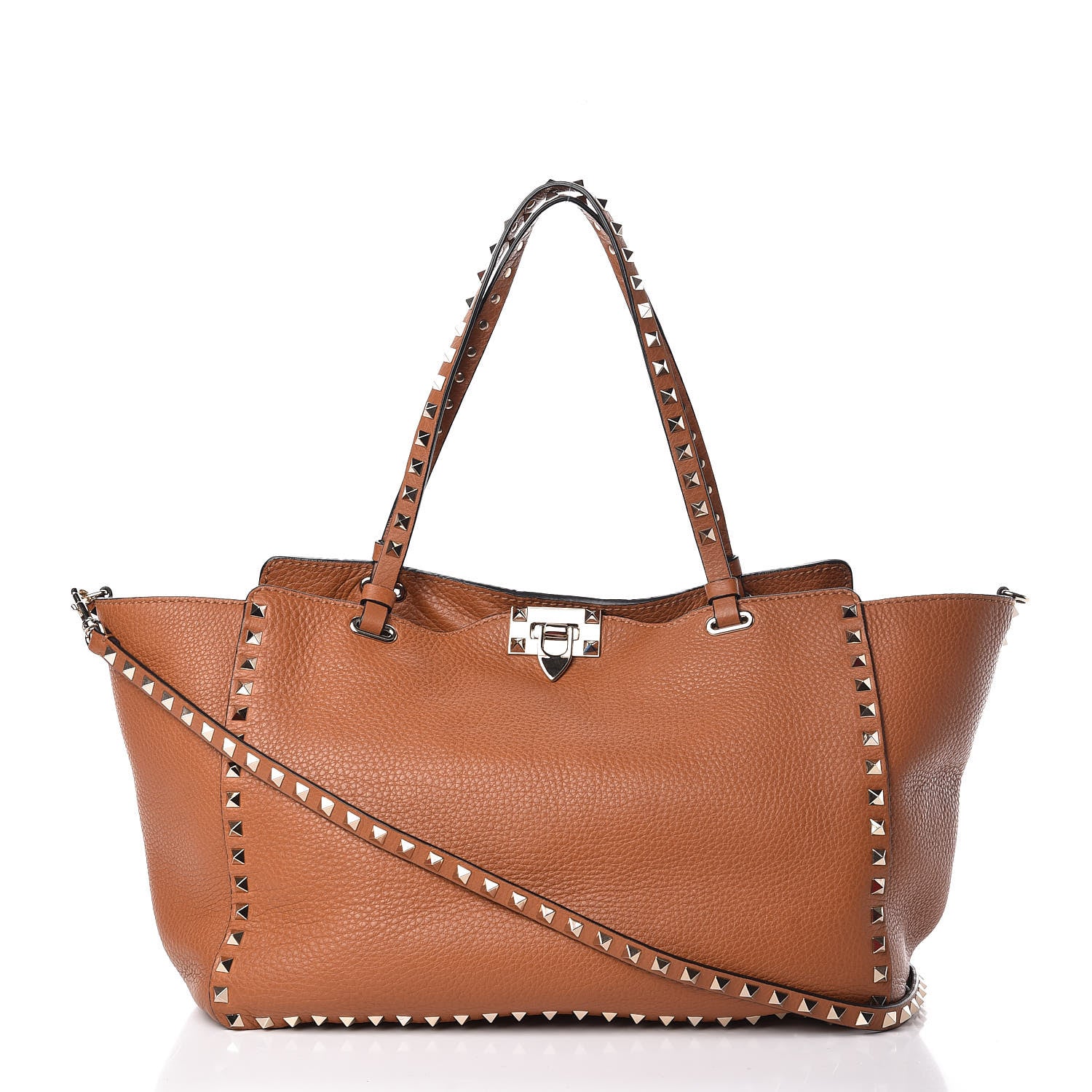 Valentino Garavani Pebbled Calfskin Medium Rockstud Tote Light Cuir 1 of 10
