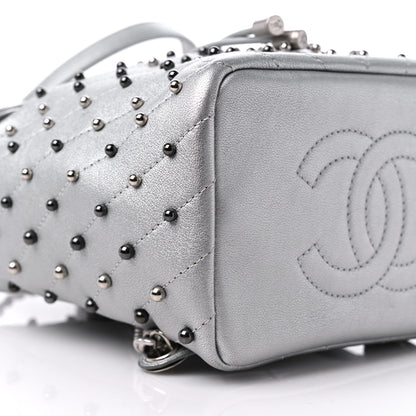 Chanel Metallic Lambskin Chevron Quilted Studded Stud Wars Backpack Silver 8 of 11