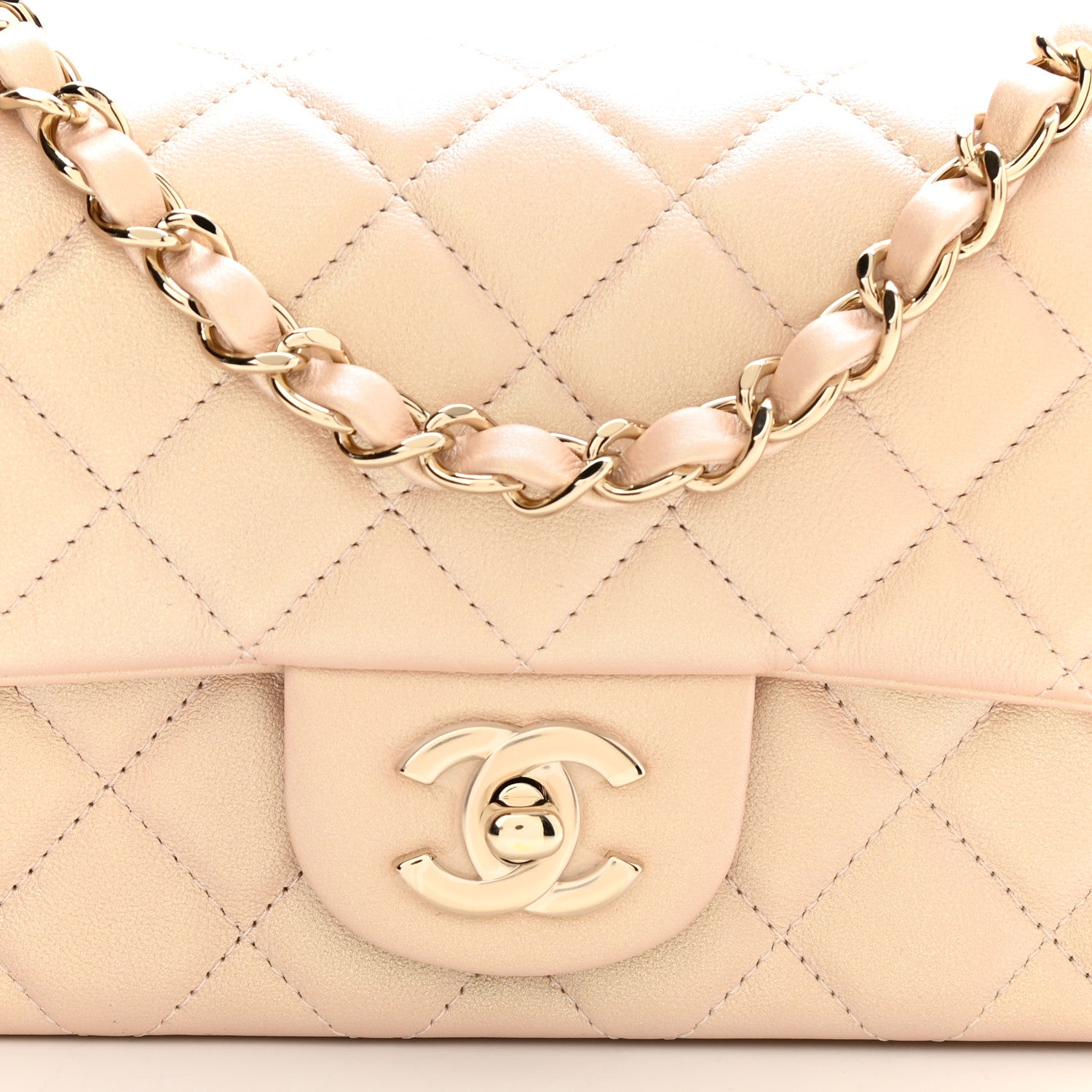 Chanel Iridescent Calfskin Quilted Mini Rectangular Flap Beige 7 of 10