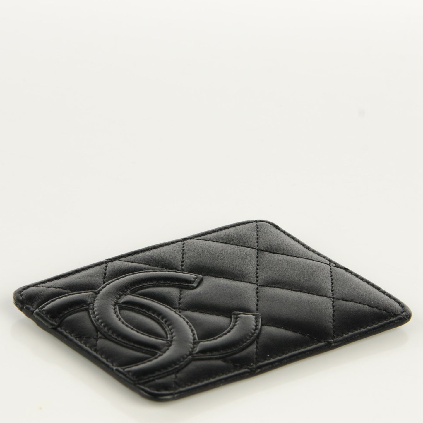 Calfskin Quilted Cambon Card Holder Black