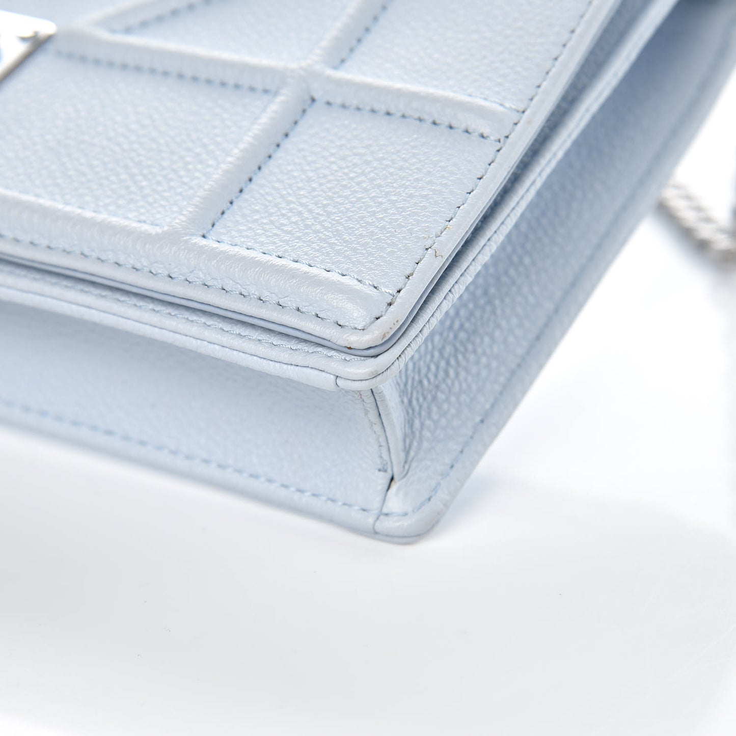 Grained Calfskin Diorama Wallet on Chain Pouch Light Blue