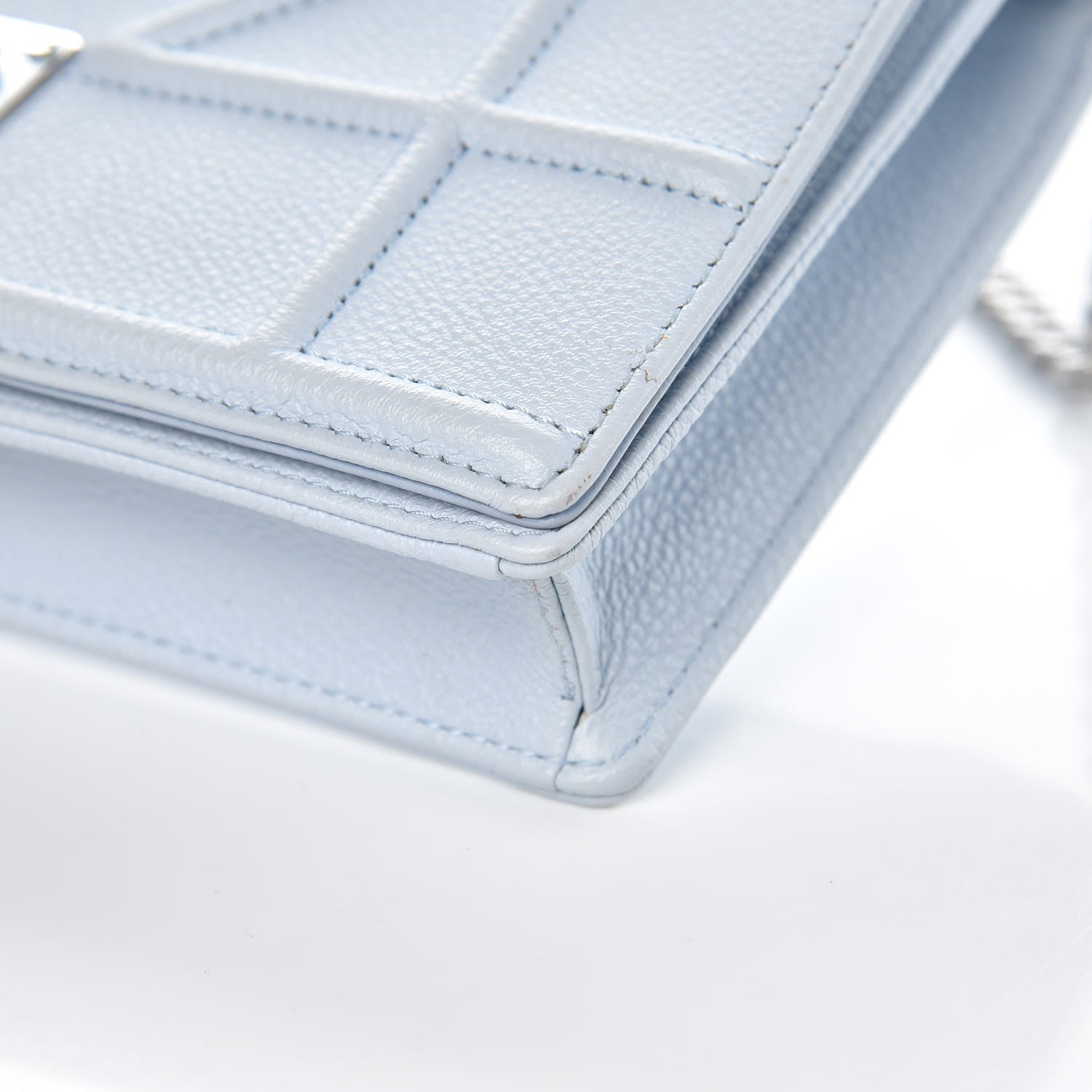 Christian Dior Grained Calfskin Diorama Wallet on Chain Pouch Light Blue 10 of 13