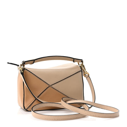 Loewe Calfskin Mini Woven Puzzle Bag Beige White 3 of 9