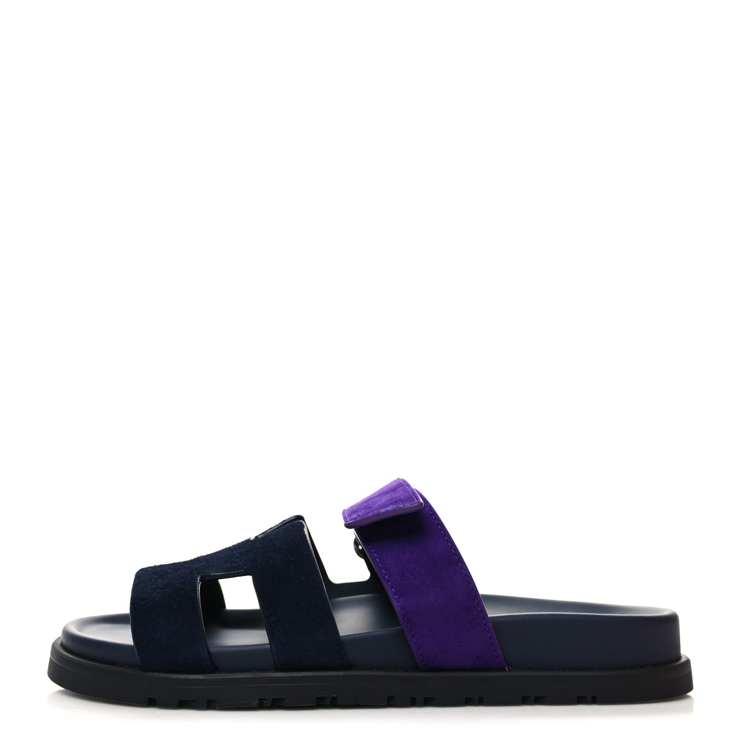 Hermes Suede Goatskin Womens Chypre Sandals 37.5 Marine Violet Majorette 1 of 9