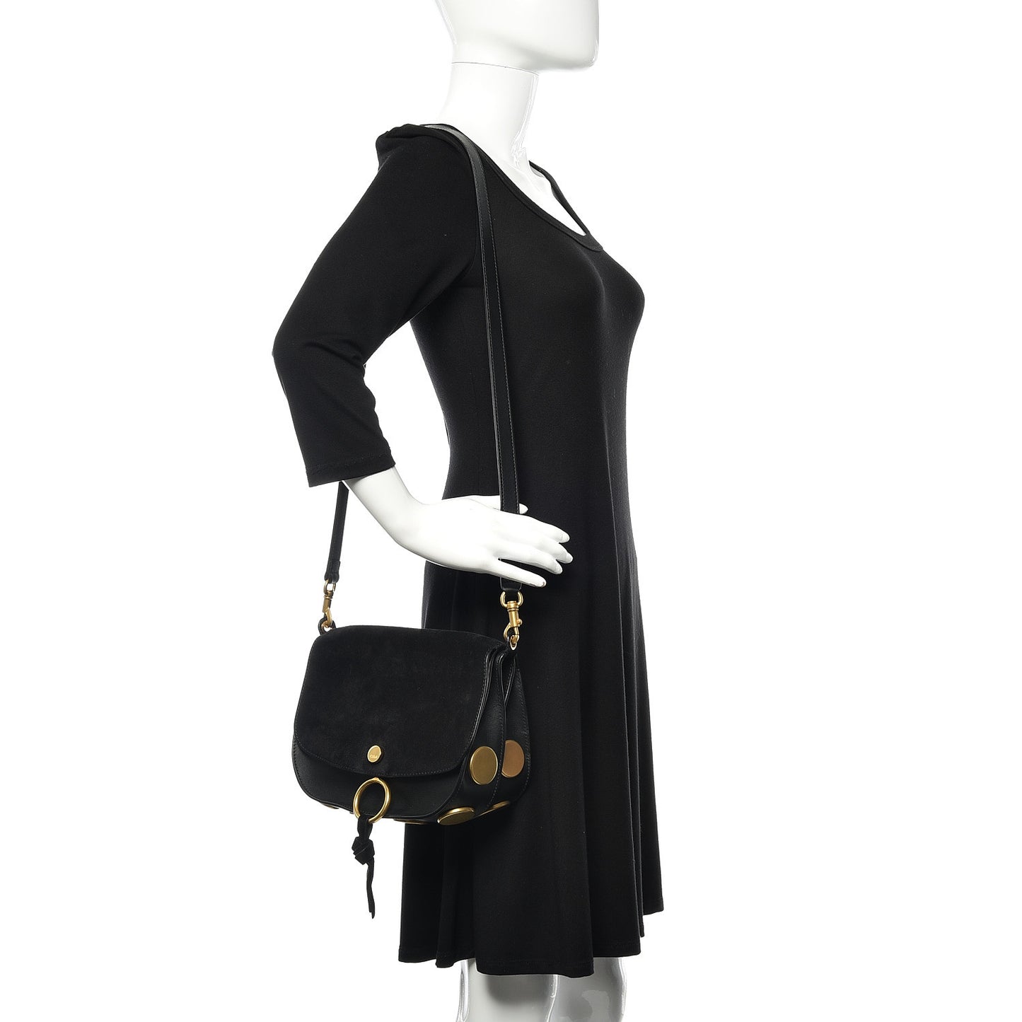 Suede Smooth Calfskin Medium Kurtis Shoulder Bag Black