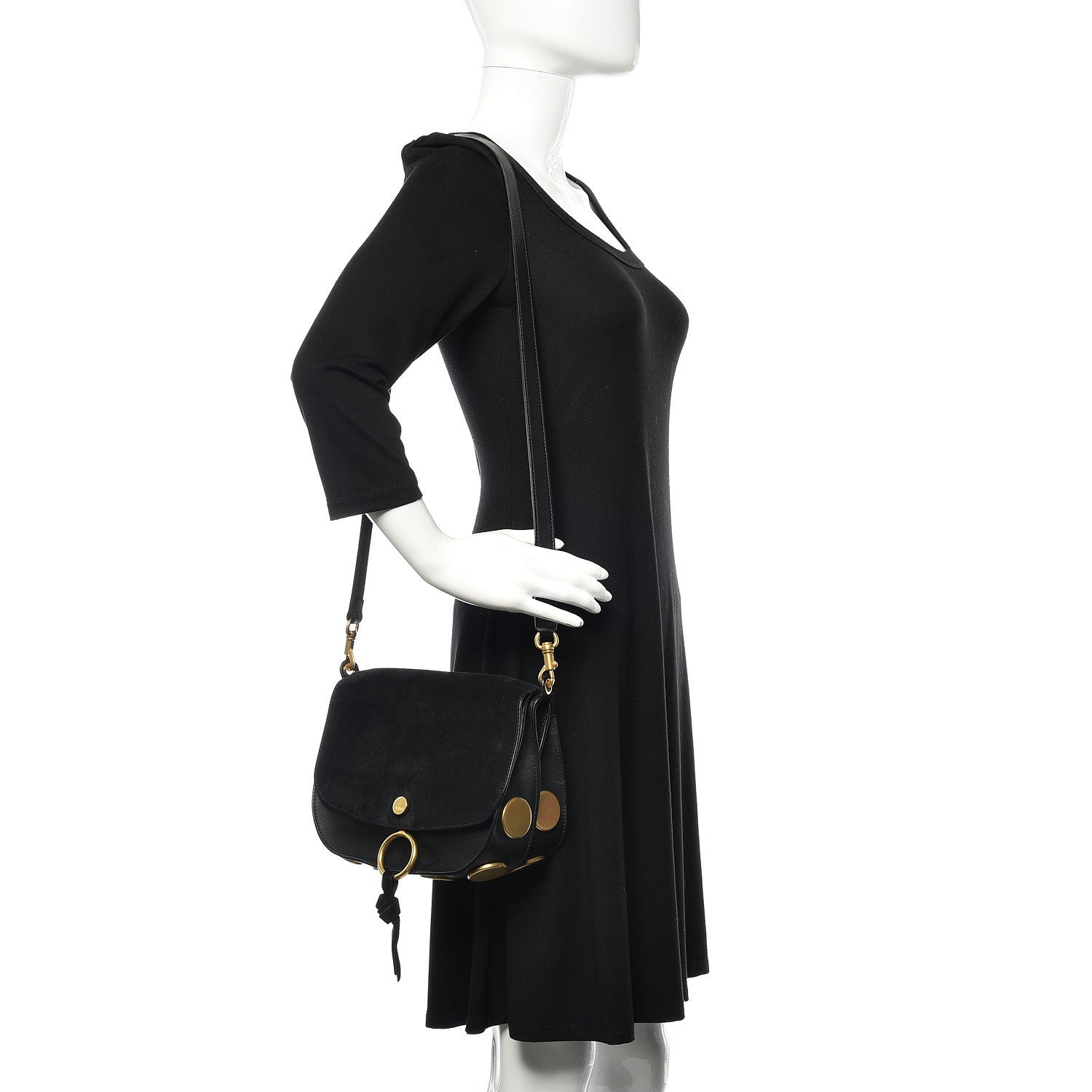 Chloe Suede Smooth Calfskin Medium Kurtis Shoulder Bag Black 2 of 8