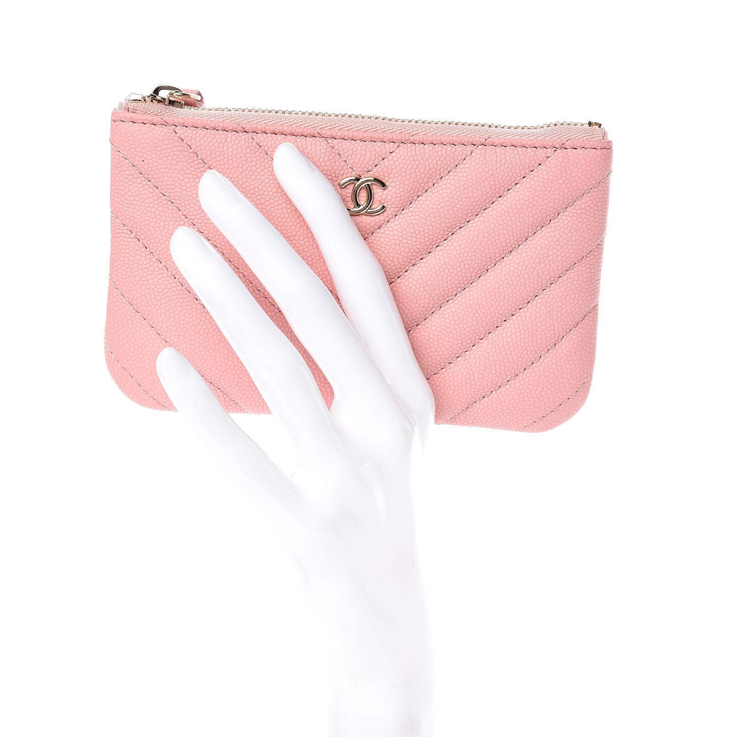 Chanel Caviar Chevron Quilted Small Cosmetic Case Pink 2 of 8