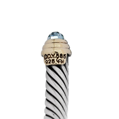 David Yurman Sterling Silver 14K Yellow Gold Blue Topaz 5mm Cable Classics Petite Color Bracelet 3 of 3