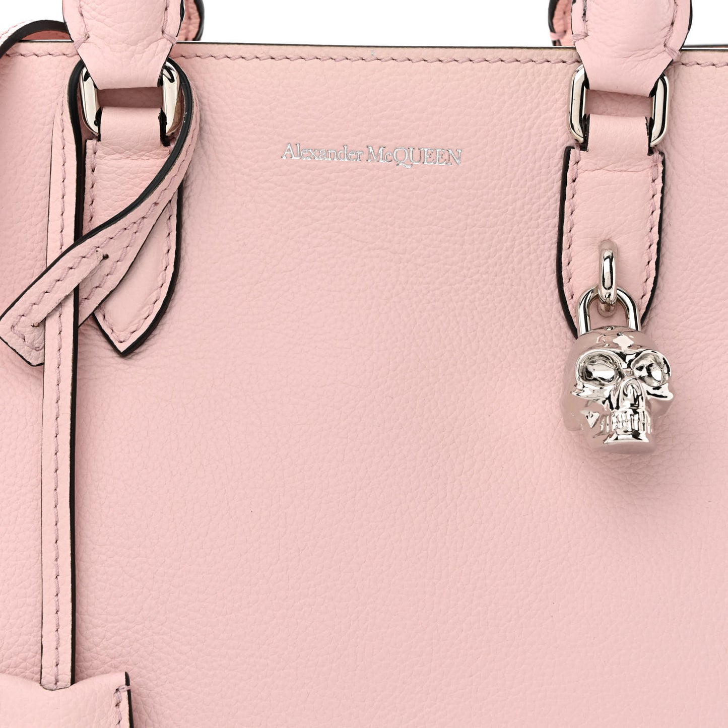 Pebbled Calfskin Small Skull Padlock Zip Around Tote Baby Pink