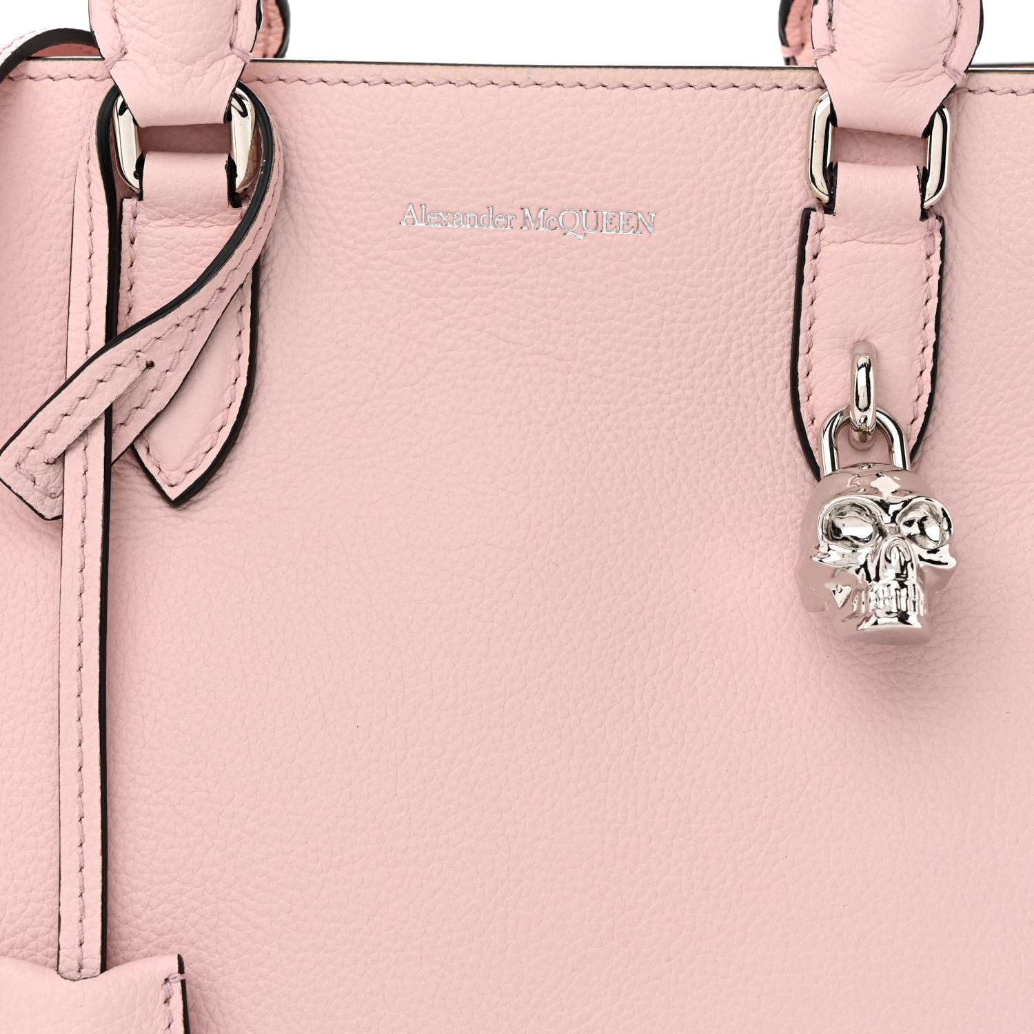 Alexander McQueen Pebbled Calfskin Small Skull Padlock Zip Around Tote Baby Pink 8 of 13