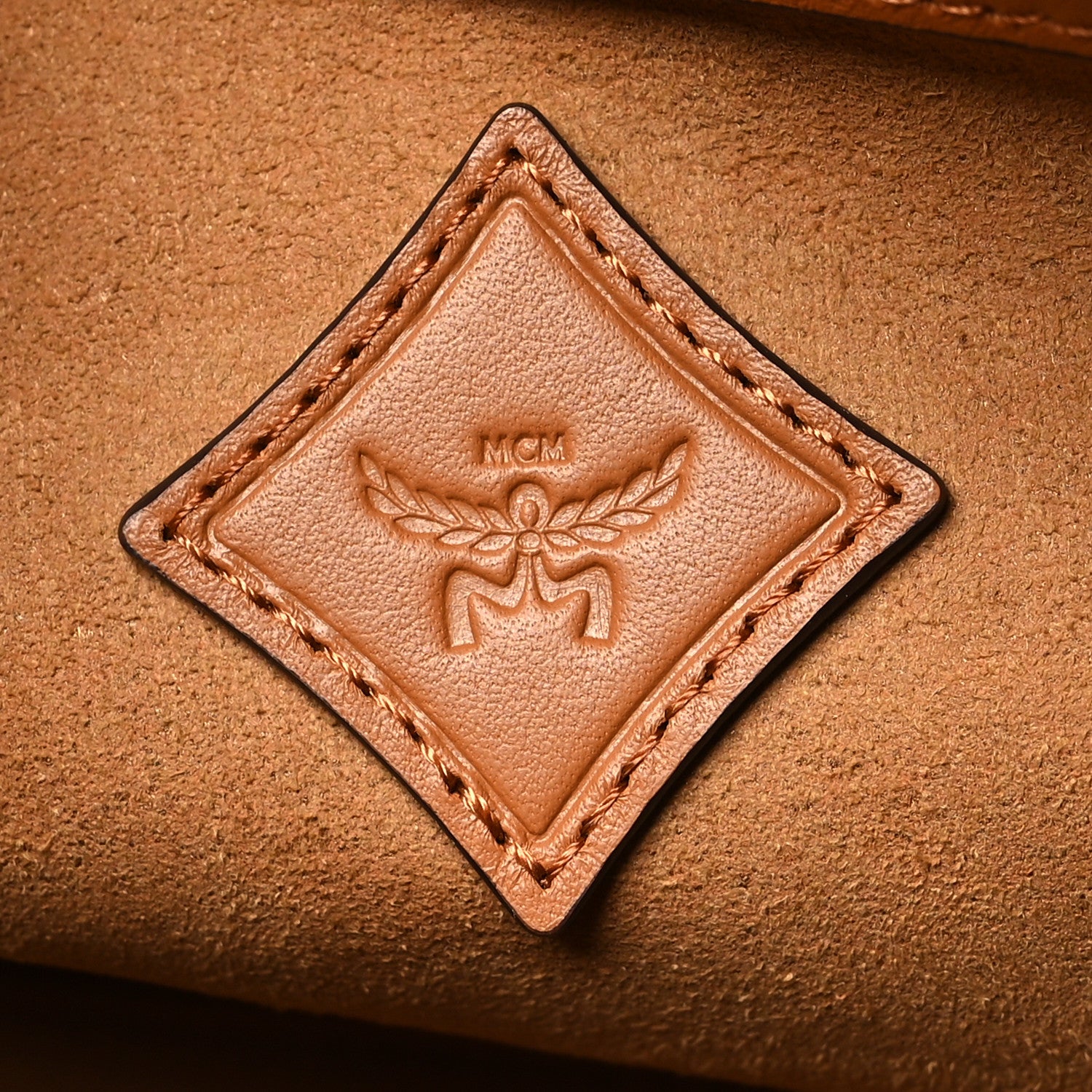 MCM Visetos Calfskin Medium Diamond Tote Cognac 6 of 10