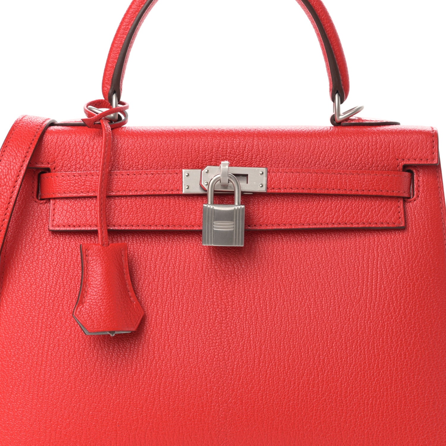 Hermes Chevre Mysore Horseshoe Kelly Sellier 25 Rouge Tomate Gris Perle 7 of 10