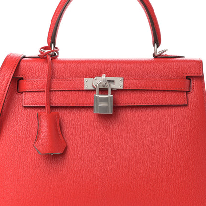 Hermes Chevre Mysore Horseshoe Kelly Sellier 25 Rouge Tomate Gris Perle 7 of 10