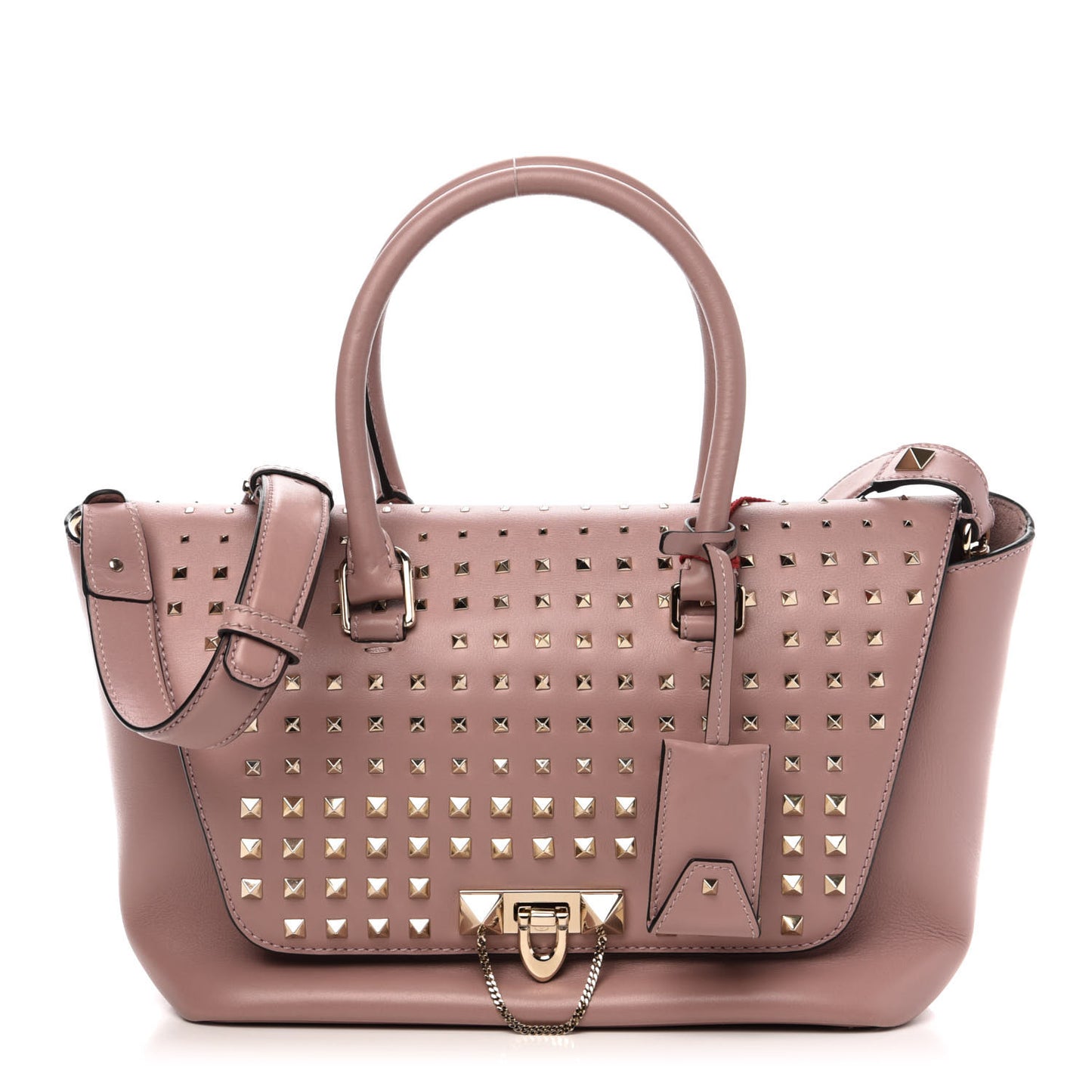 Calfskin Small Rockstud All Over Demilune Double Handle Satchel Lipstick