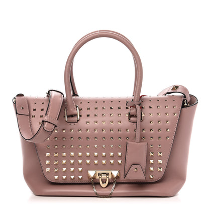 Valentino Garavani Calfskin Small Rockstud All Over Demilune Double Handle Satchel Lipstick 1 of 13