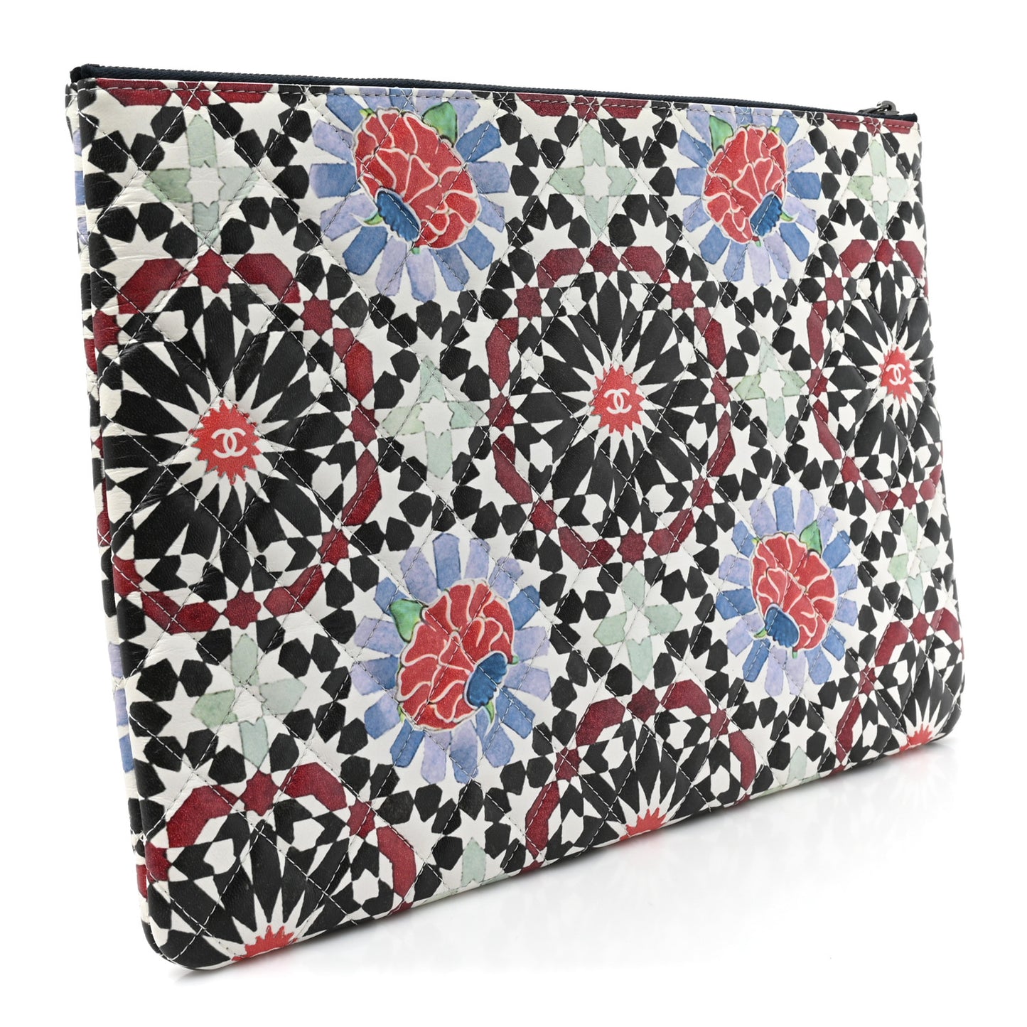 Glazed Lambskin Quilted Large Paris Dubai Cosmetic Case Multicolor