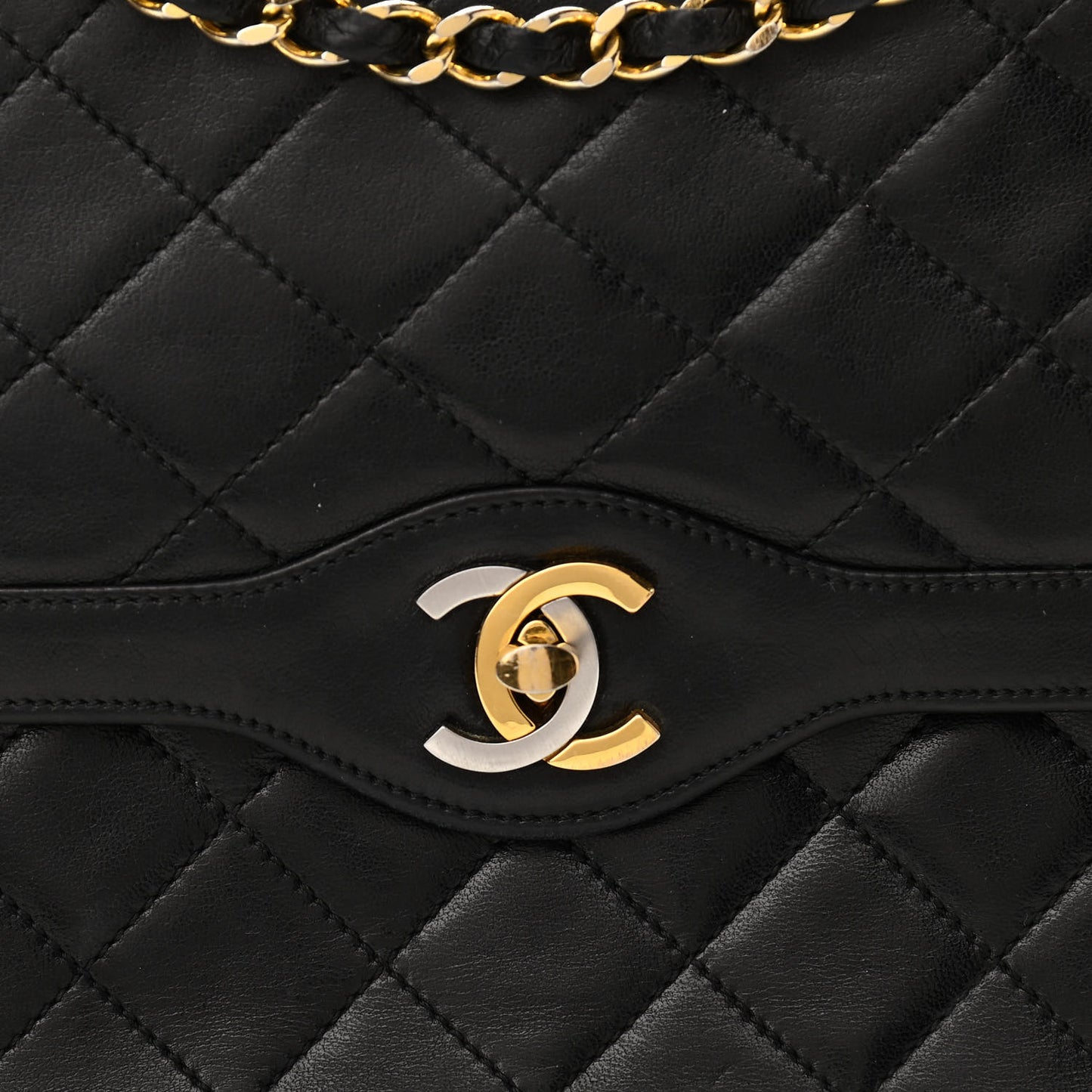 Lambskin Quilted Medium Double Flap Bag Black