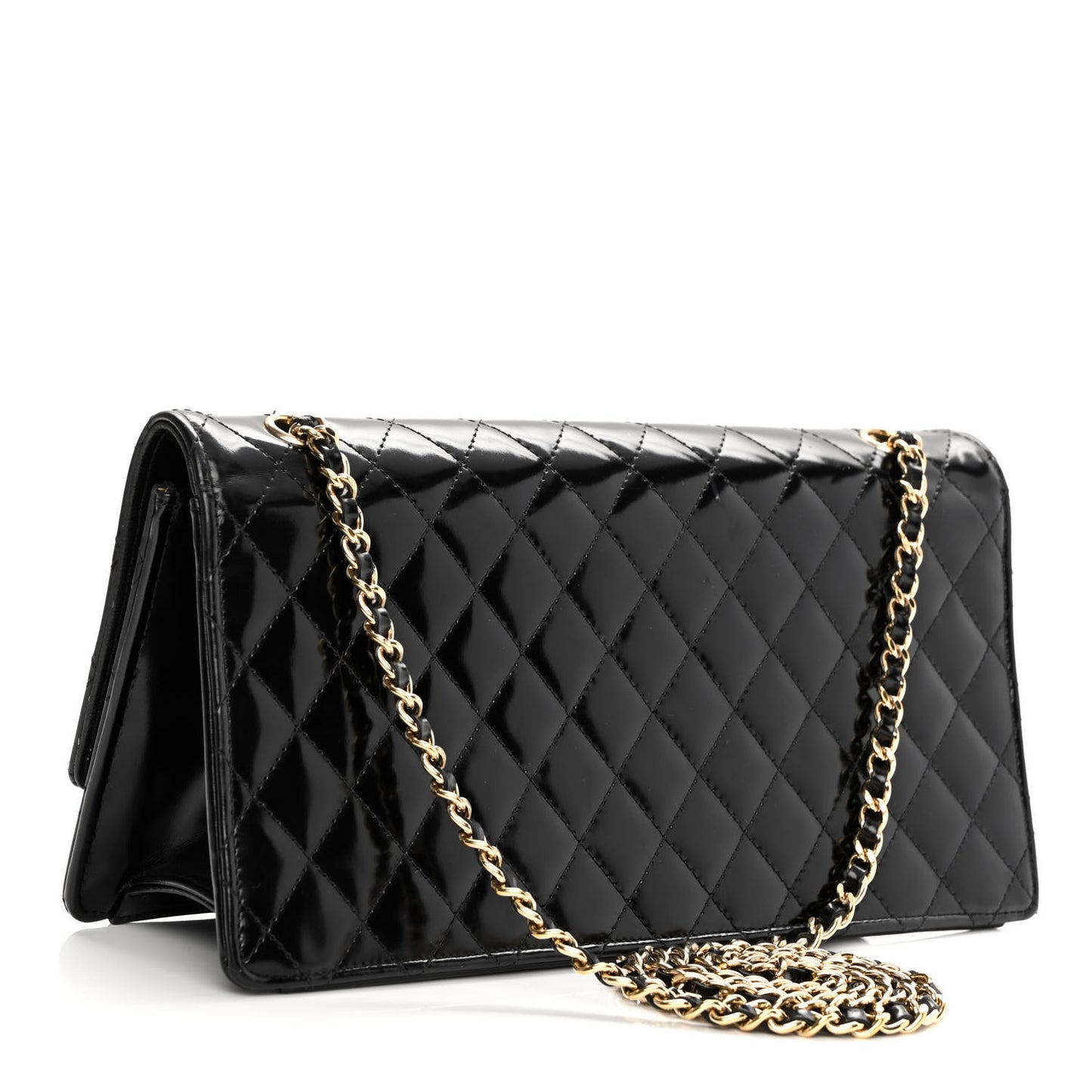 Patent Quilted Medium Single Flap Black