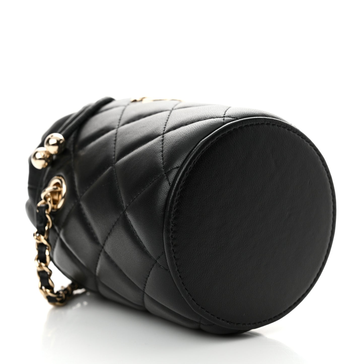Lambskin Quilted Mini Bucket Bag With Chain Black