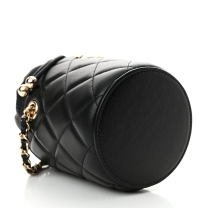 Chanel Lambskin Quilted Mini Bucket Bag With Chain Black 4 of 11