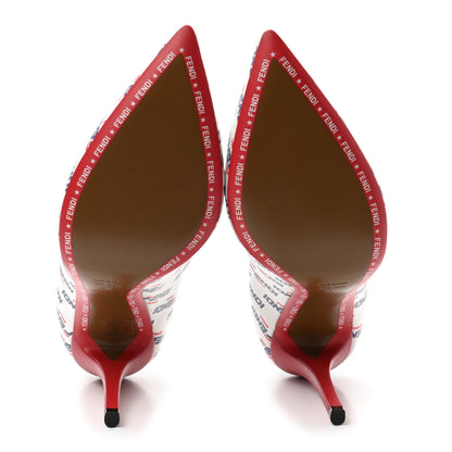 Fendi X FILA Vitello Mania Logo Print High Heel Pumps 40 White Blue Red Fragola 5 of 7