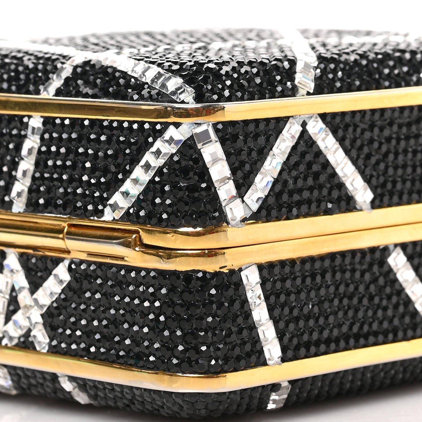 Swarovski Crystal Minaudiere Clutch Gold Black White