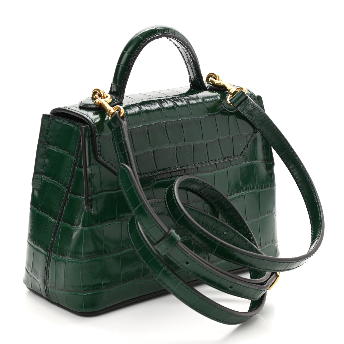 Shiny Croc Calfskin Embossed Micro Seaton Bayswater Green