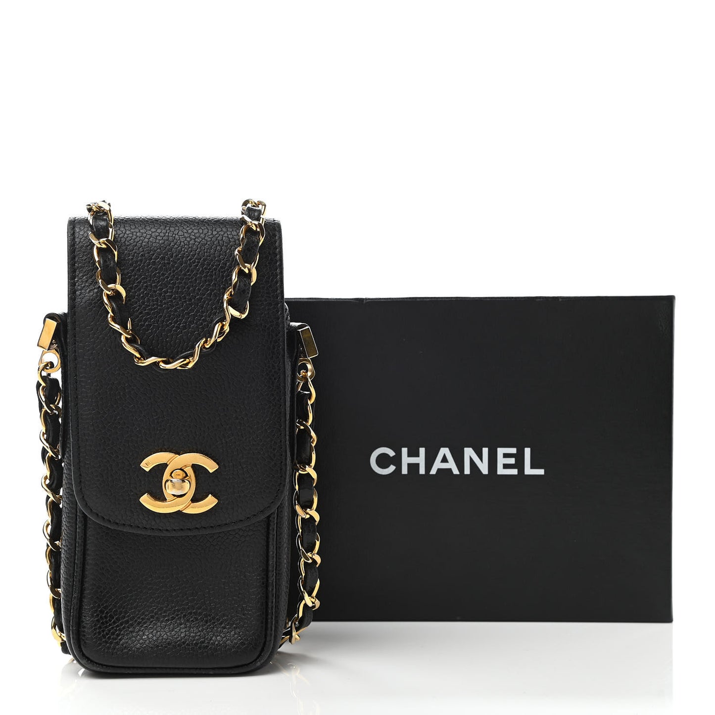 Caviar Phone Holder Crossbody Black