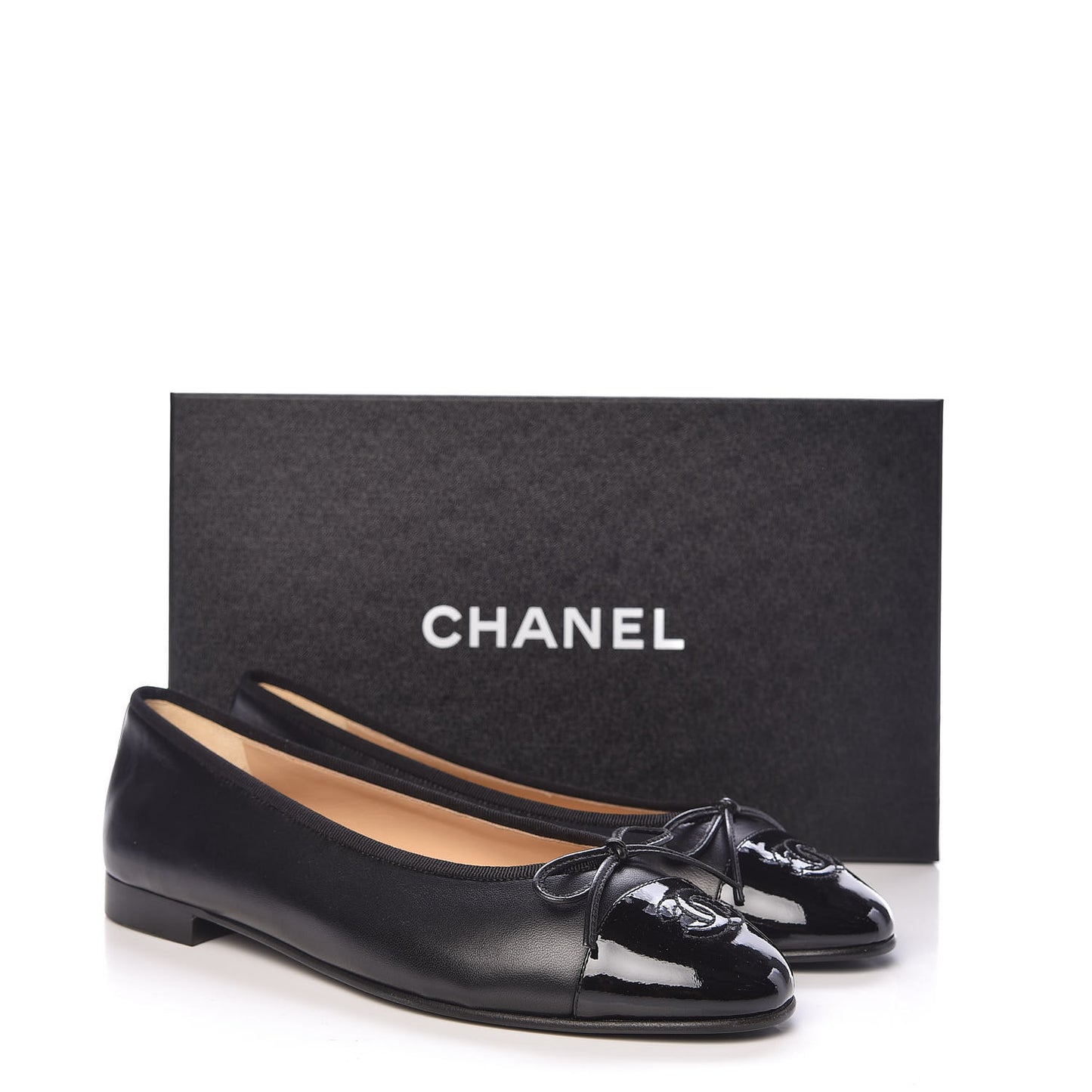 Lambskin Patent Cap Toe Ballerina Flats 38.5 Black