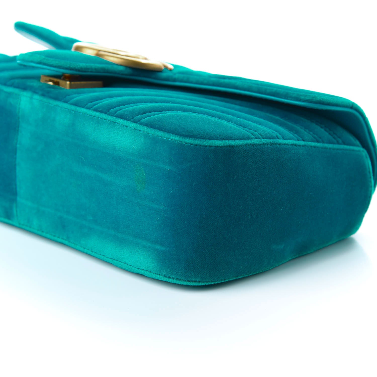 Gucci Velvet Matelasse Small GG Marmont Shoulder Bag Pavone Cyan 7 of 10