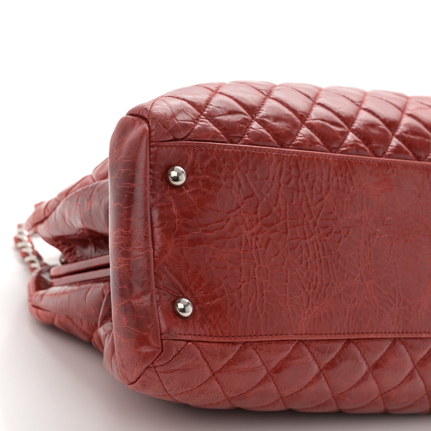 Chanel Glazed Calfskin Quilted Large Just Mademoiselle Bowling Bag Red 9 of 14