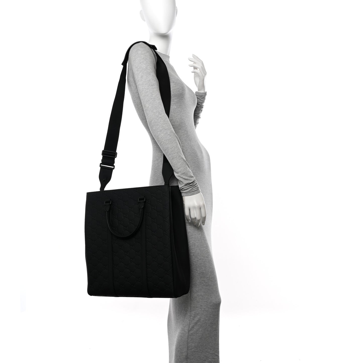 Calfskin Rubber Effect Tall Convertible Tote Black
