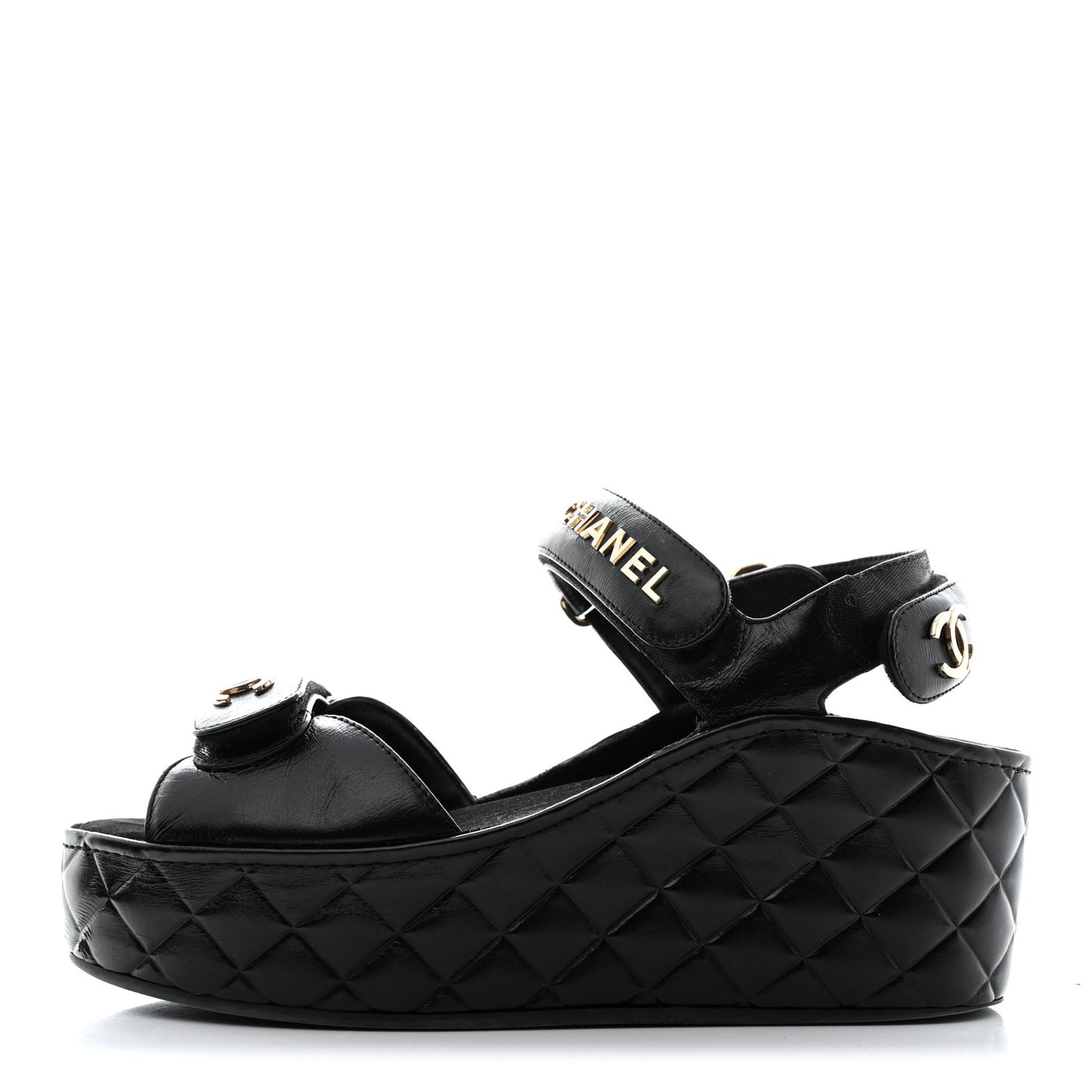 Shiny Calfskin Logo Platform Sandals 37 Black