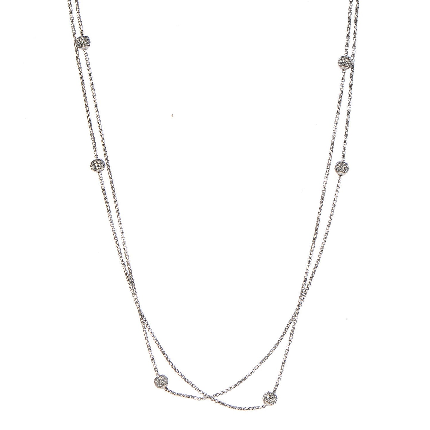Sterling Silver Diamond 4.5mm Bead Station Necklace 36
