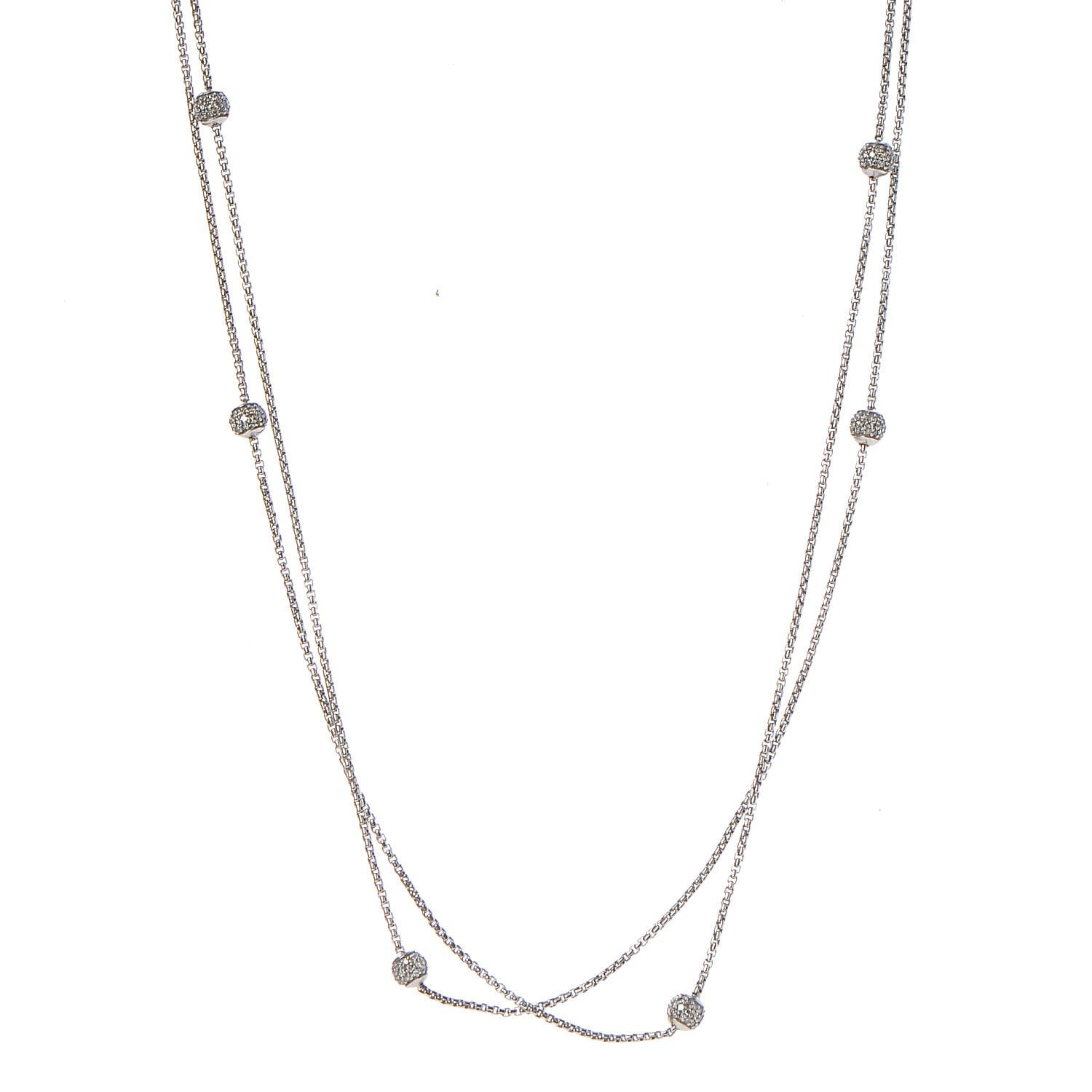 David Yurman Sterling Silver Diamond 4.5mm Bead Station Necklace 36 1 of 4