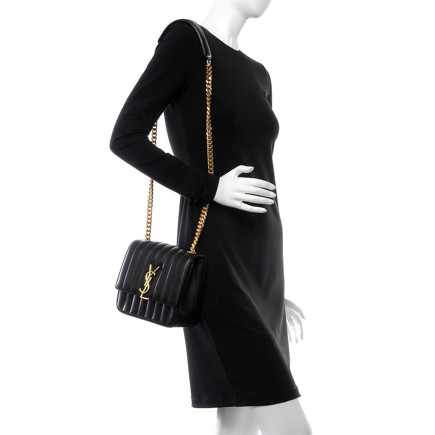 Lambskin Matelasse Monogram Medium Vicky Chain Bag Black