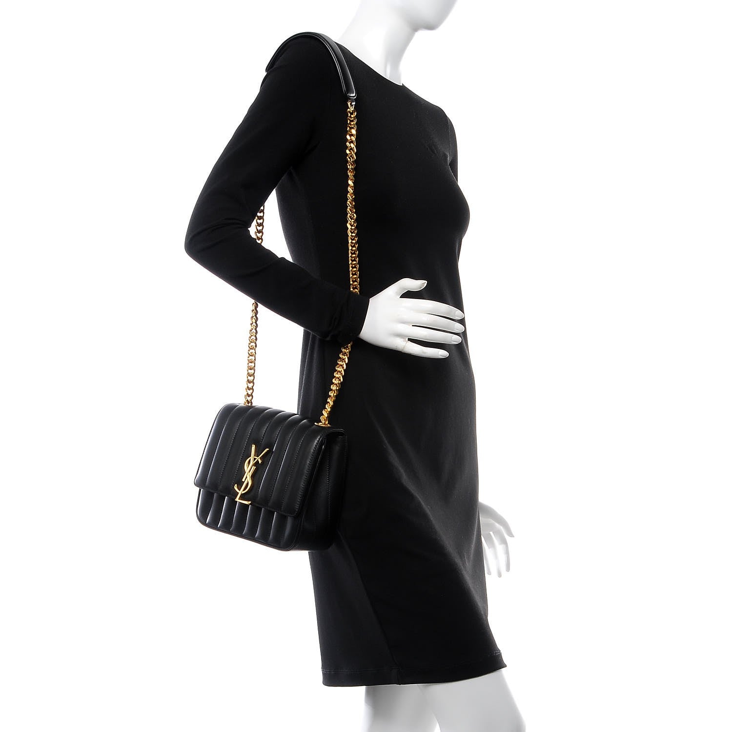 Saint Laurent Lambskin Matelasse Monogram Medium Vicky Chain Bag Black 2 of 8
