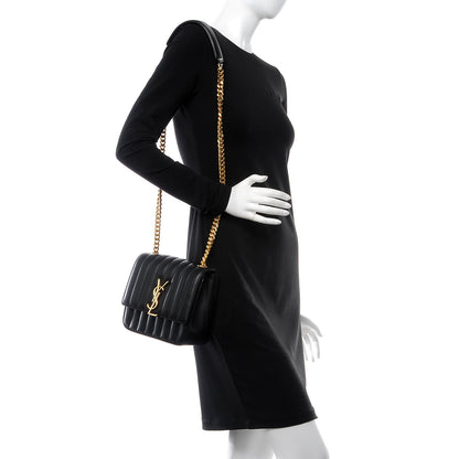 Saint Laurent Lambskin Matelasse Monogram Medium Vicky Chain Bag Black 2 of 8